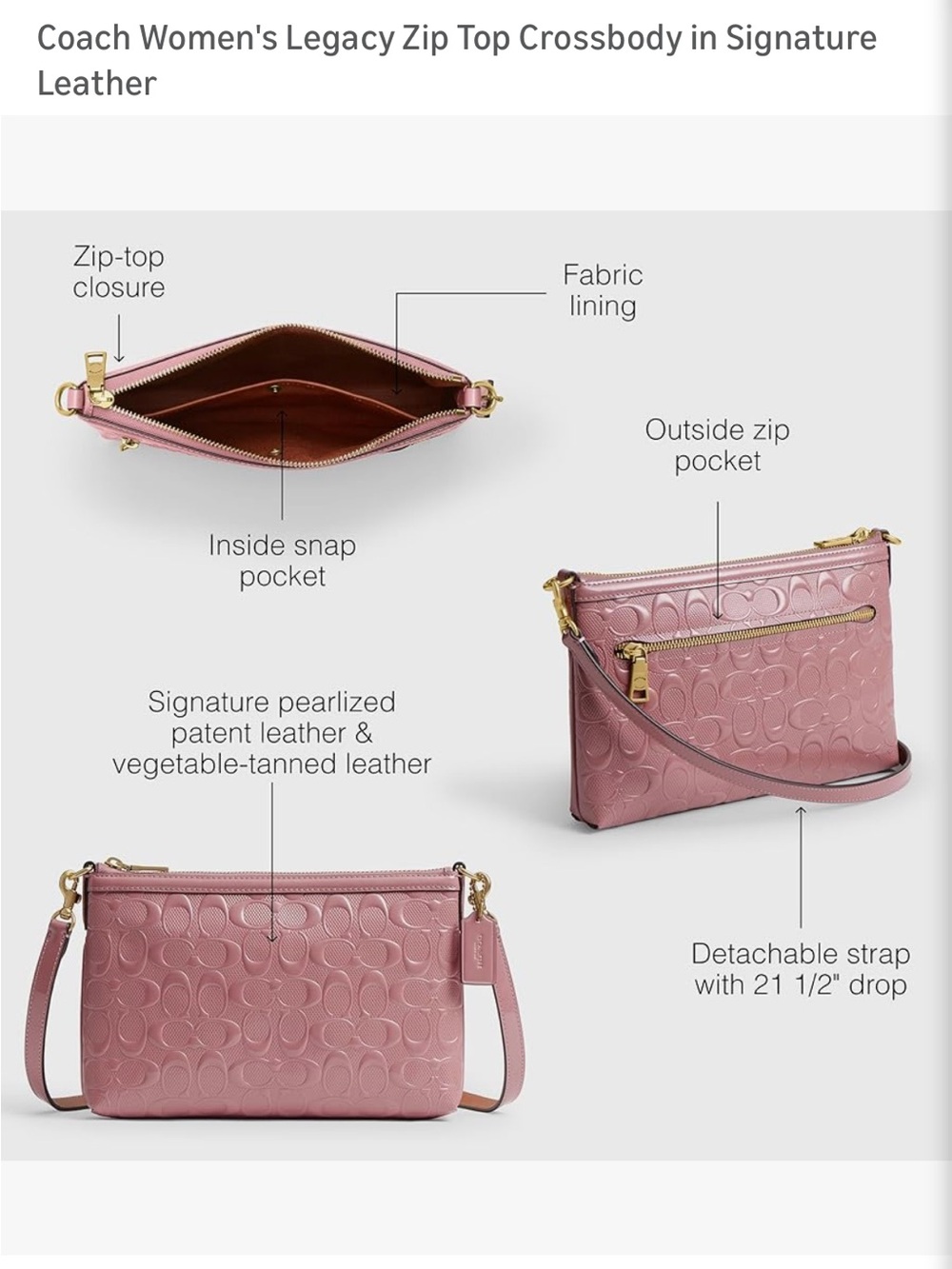 Worn 1x Coach Pink Signature Embossed Leather Crossbody - Picture 3 of 11
